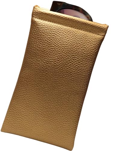 Soft Sunglasses case | Large Glasses Case Holder - Eyeglass Pouch Squeeze Top | Glasses pouch Lightweight Extra Layers - color: Gold