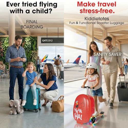 Kiddietotes Sesame Street Ride-On Scooter Suitcase, Foldable Carry-On - style: Elmo