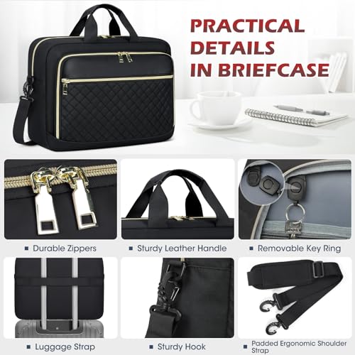 NEWHEY Laptop Bag 17.3 Inch Laptop Briefcase for Women Large Computer Bag - color: Black, size: 17 inch