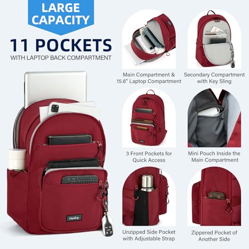 HanTrip 18 Inch Carry on Travel Backpack with Lots of Pockets, Burgundy - color: Burgundy, size: 18 Inch