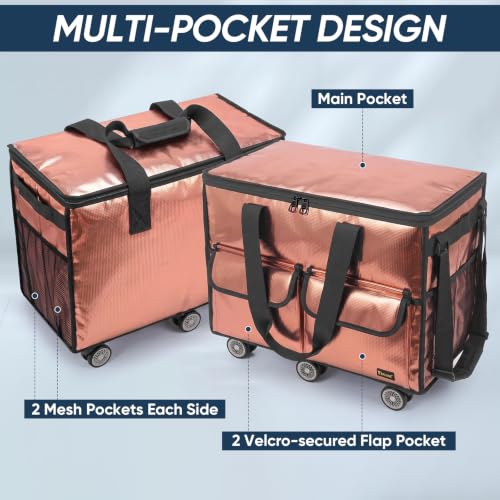 BALEINE Reusable Grocery Bag on Wheels, Foldable Rolling Tote Bag - color: Rose Gold- Wide, size: Large