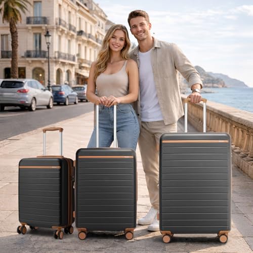 Kono Checked Suitcase 24in Expandable ABS+PC Side Handles luggage Black - color: Black, size: Checked-Medium 24-Inch