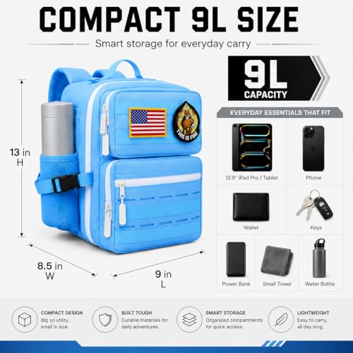 9L Mini Tactical Backpack for Men and Women, Gym Hiking Travel Daypack - color: Turquoise