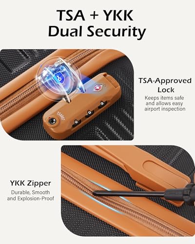 LONG VACATION Luggage Sets with Spinner Wheels, Carry on Suitcase 3 Piece - color: BLACK-BROWN, size: 3 piece set(DB)