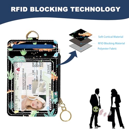 슬림 지갑 신용 카드 홀더, RFID 지갑 여성용 귀여운 소형 전면 포켓 지갑, 지퍼 포함, PU 가죽 얇은 여행용 RFID 차단 카드 케이스 ID 창, 여성용 선물, 공룡. - color: 공룡.