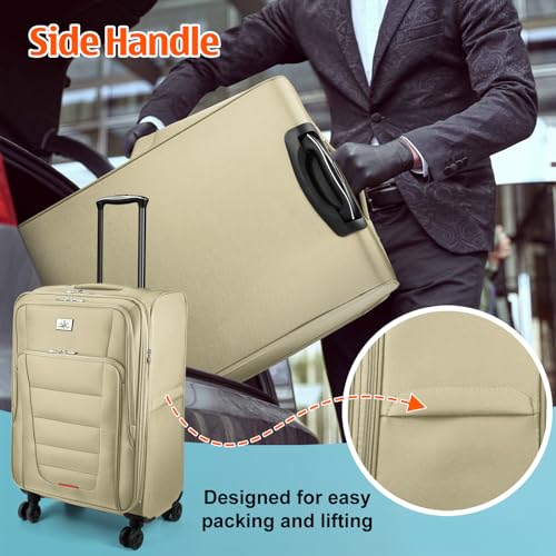 Verdi Luggage 2 Piece Set Suitcase Spinner Wheels Softshell Expandable, Carry On Luggage with USB Port (Khaki, 2-Piece set(20/24)) - color: Khaki, size: 2-Piece set(20/24)