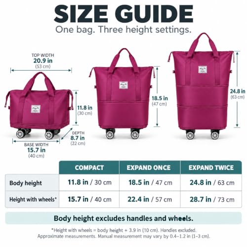 360° Spinner Wheel Duffel Bag, Rose Red - color: Rose Red