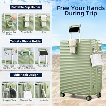 HanTrip 20"/28" Top Opening Luggage Sets 2 Piece Hard Shell Suitcase, Green - color: Bamboo Green, size: Expandable 2-Piece Set(20/28)