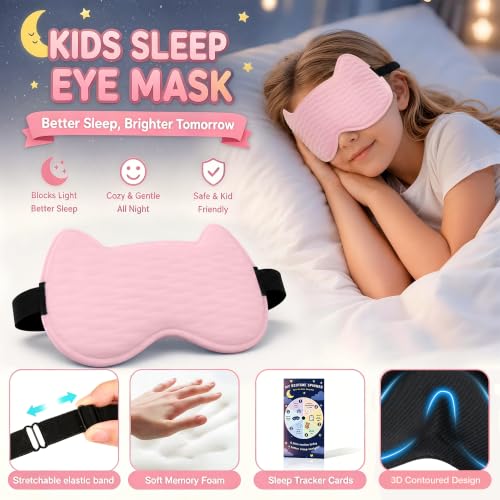 Kids Sleep Mask, 3D Contoured Kids Eye Mask for Sleeping - color: Pink