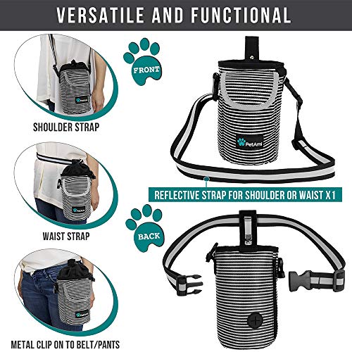 PetAmi Dog Treat Pouch, Large Hands-Free Training Bag, Stripe Black - color: Black
