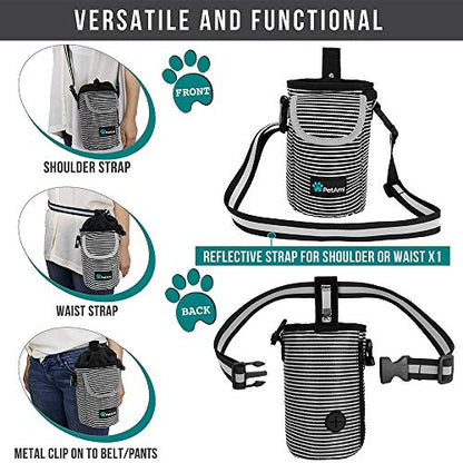 PetAmi Dog Treat Pouch, Large Hands-Free Training Bag, Stripe Black - color: Black