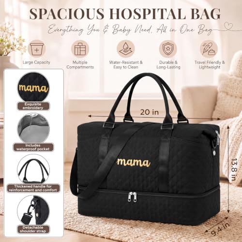 Hosuly Black Mama Hospital Bag Essentials for Women Labor Delivery - color: Black
