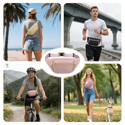 Crossbody Fanny Pack with 5-Zipper Pockets Waterproof, Pink - color: Pink