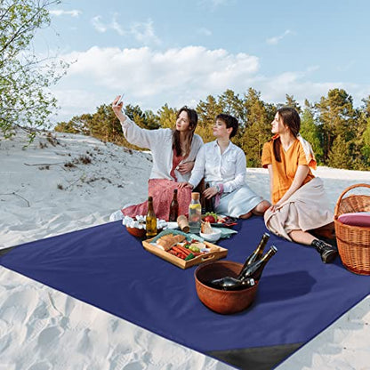 Odoland Sandproof Beach Blanket, Waterproof Portable Mat with Carry Pouch - color: Blue, size: 63" x 71"(2-4 People)