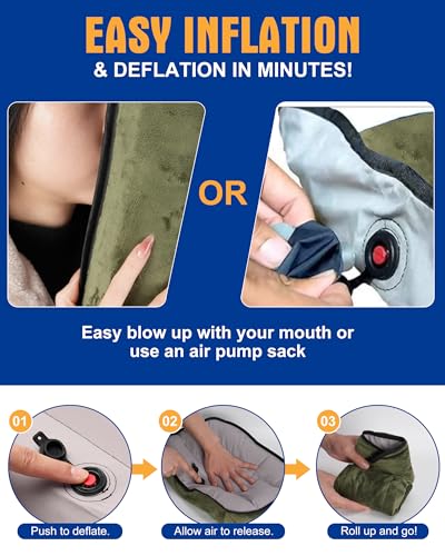 Inflatable Camping Pillow – Ultralight Compact Travel Pillow, Picnic–Green - color: Green