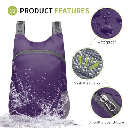 Ultra Lightweight Hiking-Daypack,Foldable Travel Packable Backpack - color: Purple