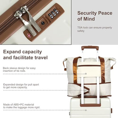 7 Piece Luggage Set for Family Travel, Lightweight Hardshell PC+ABS Suitcases set, Suitcase with 8 Smooth Spinner Wheels, TSA Lock, YKK Zippers(Beige) - color: Beige, size: 7 piece set (14"/18"/20"/24"/28")