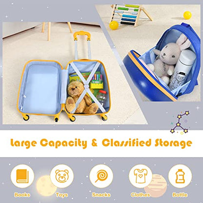 Goplus 2PC Kids Luggage, 12" & 16" Kids Carry On Luggage Set with 4 Spinner Wheels, Lightweight Rolling Spinner Suitcase for Children Toddlers Boys and Girls Travel - color: Astronaut