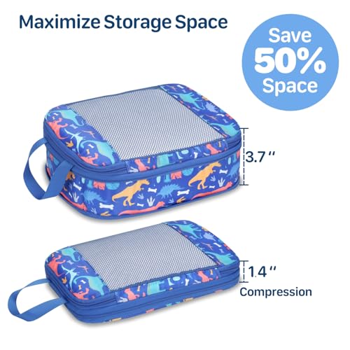 Kids Compression Packing Cubes - 4 PCS Sets, Blue Dinosaur - color: Blue Dinosaur