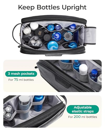 BAGSMART Large Toiletry Bag for Men, PU Leather Water Resistant, Black - color: Black (High-gloss), size: Large-8L