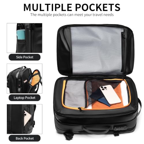Expandable Motorcycle Helmet Backpack with Vacuum Compression Bag, 60L Carry-On Travel Backpack, Helmet Holder, TSA Lock, 17" Laptop Compartment, Black - style: Backpack + Vacuum Compression Bag