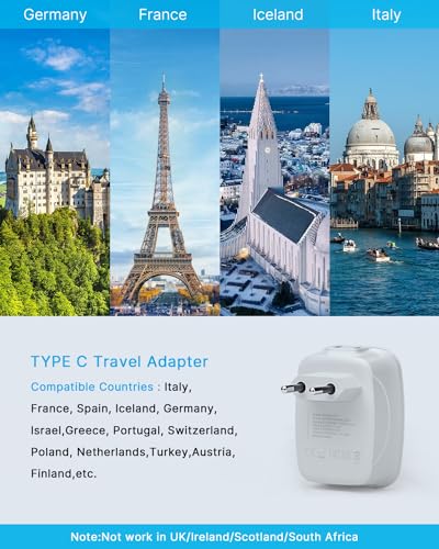 VINTAR 3 Pack European Travel Plug Adapter, Type C Adapter with USB C - style: Type C-3 Pack-Most of Europe