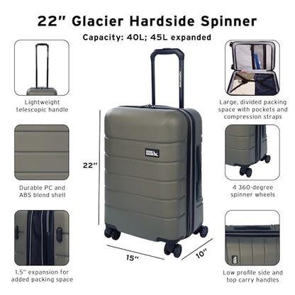 Eddie Bauer Glacier Hardside Spinner Durable PC/ABS Construction 2-Piece Set Suitcase Luggage, Sprig - color: Sprig, size: 2-Piece Luggage Set