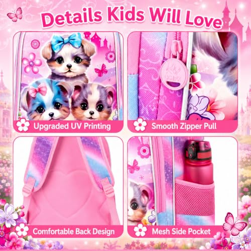 gxtvo 3PCS Girls Dog Bookbag, 16" Kids Backpackwith Lunch Box, Water Resistant School Bag for Elementary Preschool Toddler - color: Uv Printing Dog Backpack