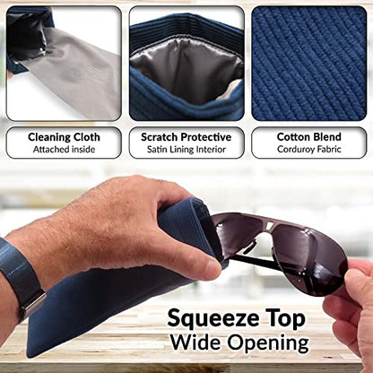 Soft Sunglasses case | Large Glasses Case Holder - Eyeglass Pouch Squeeze Top | Glasses pouch Lightweight Extra Layers - color: Ct8 Blue