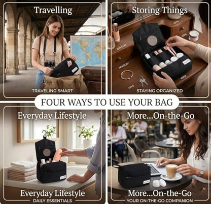 Travel Toiletry Bag for Men & Women Waterproof Hanging Organizer with Multiple Compartments Large Toiletry Bag with Refillable Travel Bottles Makeup Bag for Travel & Bathroom Essentials