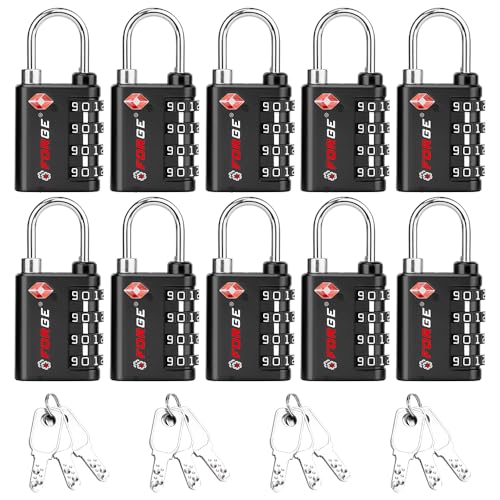 Forge Dual-Opening: Key or Combination Lock, TSA Approved Lock for Luggage, Pelican case, Travel, Gym, School, Luggage Combination Lock, Travel Bag Lock (Black 10 Pk) - color: Black 10 Pack