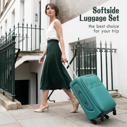 Merax Softside Luggage Set 4 Piece,18/22/26/30 Expand Suitcase,Blue Green - color: Blue Green, size: 18/22/26/30