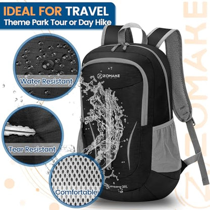 ZOMAKE Lightweight Packable Backpack 25L, Foldable Hiking Daypack - color: Black B