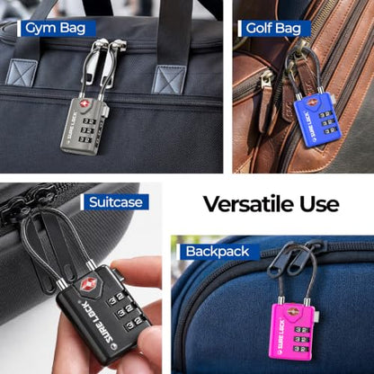 SURE LOCK TSA Approved Luggage Locks with Open Alert Indicator, 3 Digit Combination Cable Travel Lock for Suitcase, Backpack, Gym Locker, Toolbox & Travel Bag(Grey 2 Pack) - color: GREY 2 PACK