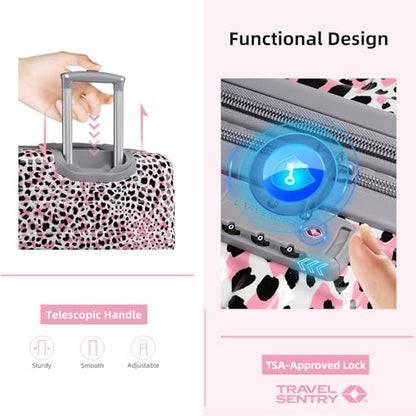 LARVENDER Luggage Sets 3 Piece, Hardside 20 IN Carry on Luggage Airline Approved PC+ABS Suitcase Set with Spinner Wheels TSA Lock, Lightweight Rolling Suitcase for Men and Women, Leopard Pink - color: Leopard Pink 20in, size: 3 Piece Set (20/DB/TB)