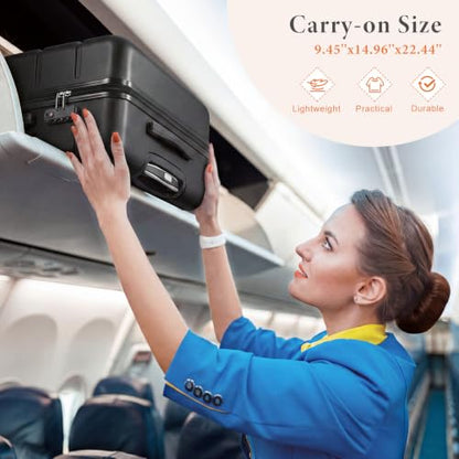 Sweetcrispy 20 Inch Carry On Luggage, Suitcase with Spinner Wheels - color: Black, size: 20 Inch