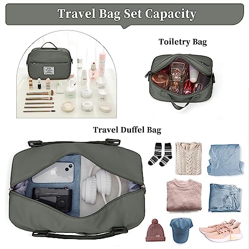 Weekender Bags for Women, Personal Item Travel Bag with Shoes Compartment - color: Olive Green, size: Large