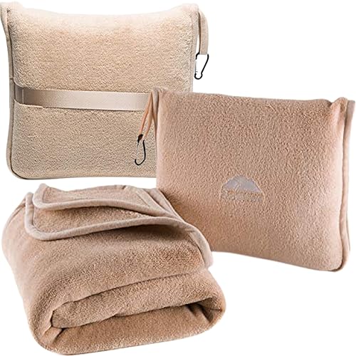 BlueHills Premium Soft Travel Blanket Pillow Airplane Throws Packable Beige - color: Beige-1pk-t005