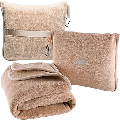 BlueHills Premium Soft Travel Blanket Pillow Airplane Throws Packable Beige - color: Beige-1pk-t005
