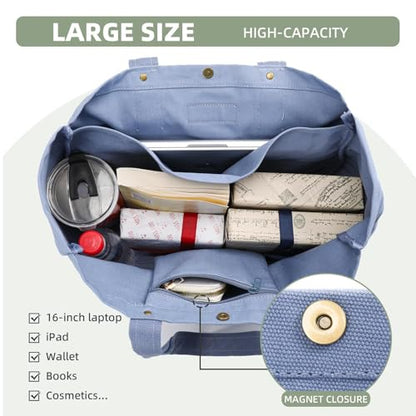 Large Canvas Tote Bag for Women,Casual Spacious Shoulder Bag - color: Blue