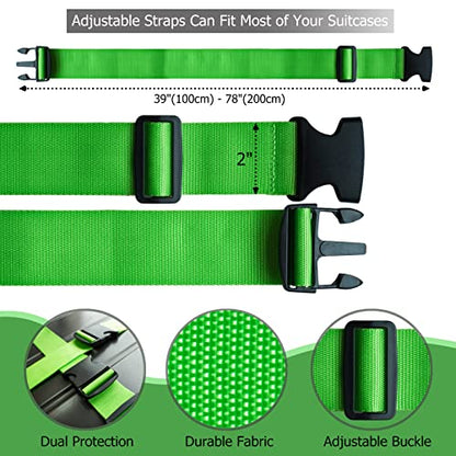 2 PCS Luggage Strap 78" x 2" Suitcase Belts Wide Adjustable Packing Straps Travel Accessories, Green - color: 2pcs Green