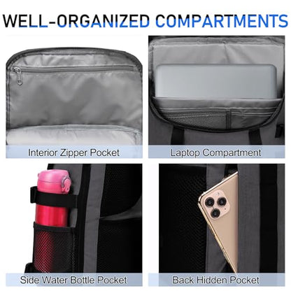 Kasqo Rolltop Backpack, 26L-33L Expandable 15.6” Laptop Backpack for Travel - color: Grey