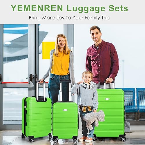 Luggage Sets Hardside Lightweight Suitcase with Spinner Wheels TSA Lock, 3-Piece Set (20/24/28) - color: Green