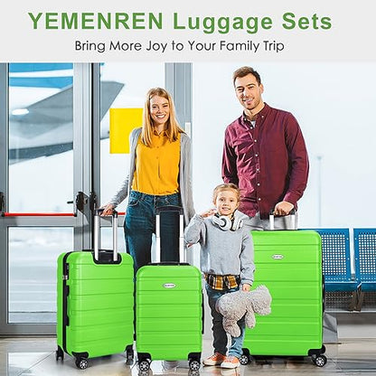 Luggage Sets Hardside Lightweight Suitcase with Spinner Wheels TSA Lock, 3-Piece Set (20/24/28) - color: Green