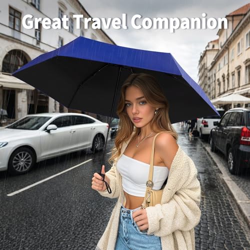 Yoobure Mini Travel Umbrella with Case, Compact Folding Umbrella - color: Navy Blue