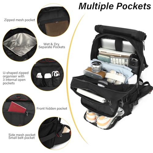 Travel Backpack for Men & Women, Convertible Duffle Bag 50L Large Carry on Backpack with Shoe Laptop Compartment, Wet Pocket - size: Large