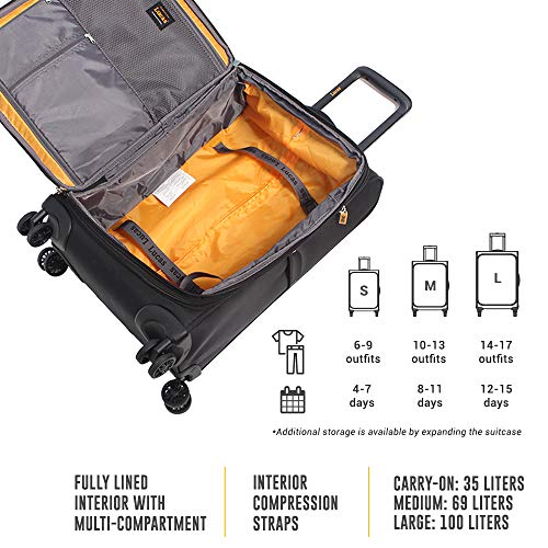 LUCAS Designer Luggage Collection - Expandable 28 Inch Softside Bag - Durable Large Ultra Lightweight Checked Suitcase with 8-Rolling Spinner Wheels (Black) - color: Black