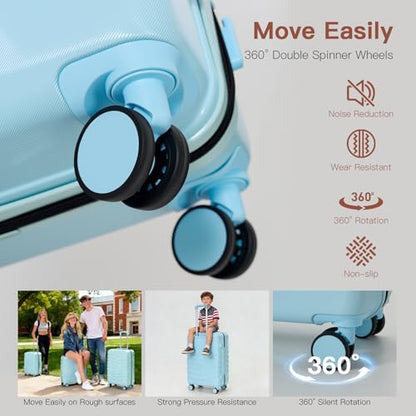 4 Piece Hardshell Luggage Set, TSA Lock Spinner Suitcase, Navy Blue - color: Light Blue