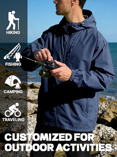 UIQUR Mens Cycling Jacket Waterproof Rain Jacket - color: Navy Blue, size: Medium