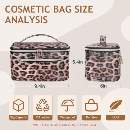 FITINI Travel Leopard Makeup Bag Cosmetic Bag with Zipper,Large Capacity Waterproof Toiletry Organizer Bag for Women Purse With Handle Zipper Brush Pouch - color: Leopard